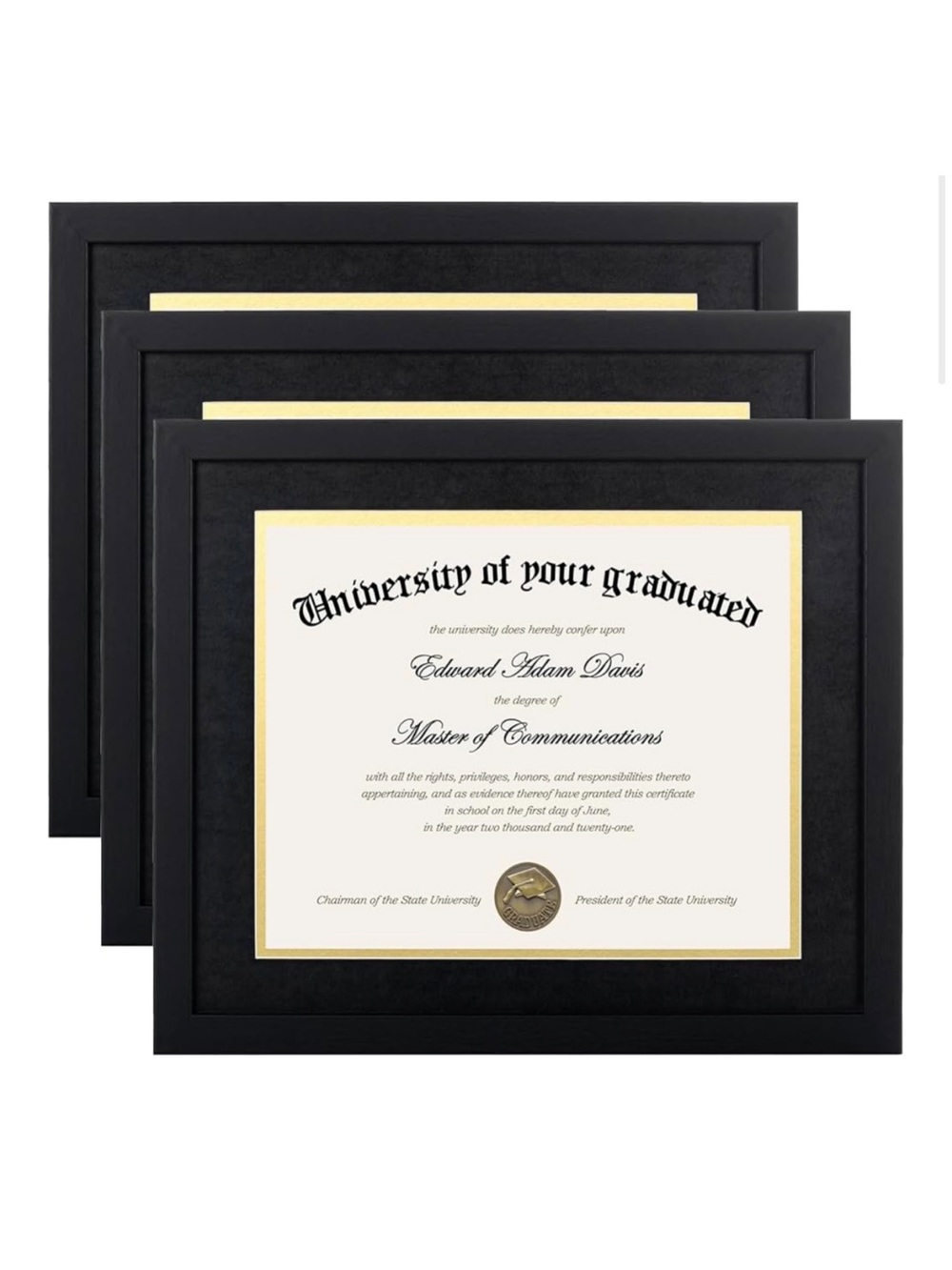 3 Black Diploma Frames